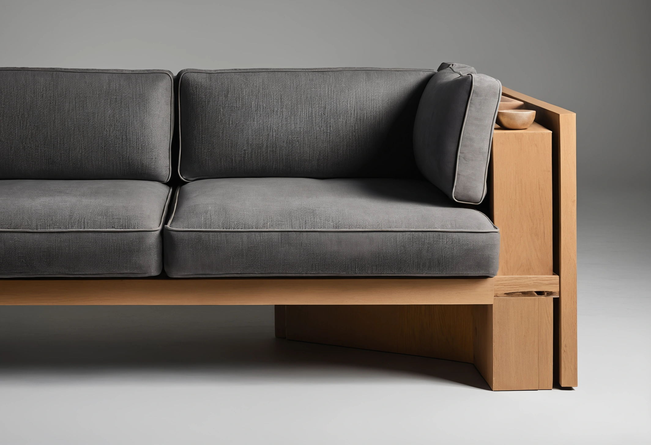 Cutaway view of a sofa corner showing kiln-dried hardwood frame, steel springs and layered foam and down fill